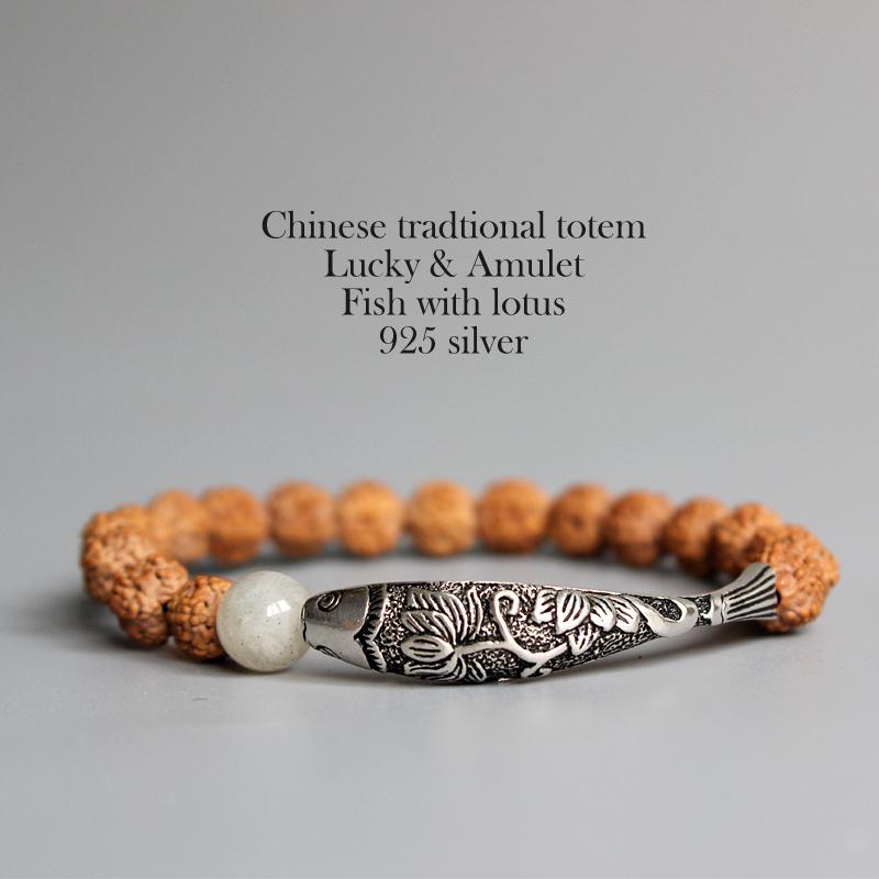 Premium Tibetan Rudraksha Bracelet - "Fish under the Moon"