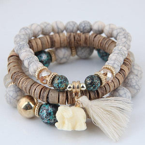 Tassel Bracelets & Bangles - Wooden & Stone Set - Boho style