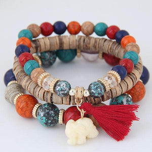 Tassel Bracelets & Bangles - Wooden & Stone Set - Boho style