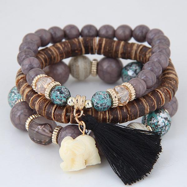 Tassel Bracelets & Bangles - Wooden & Stone Set - Boho style