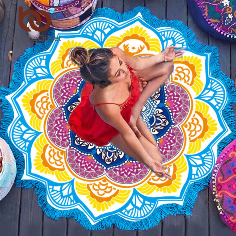 BeddingOutlet Tassel Indian Toalla Mandala Tapestry Beach Towel Sunblock Round Bikini Cover-Up Blanket Lotus Bohemian Yoga Mat