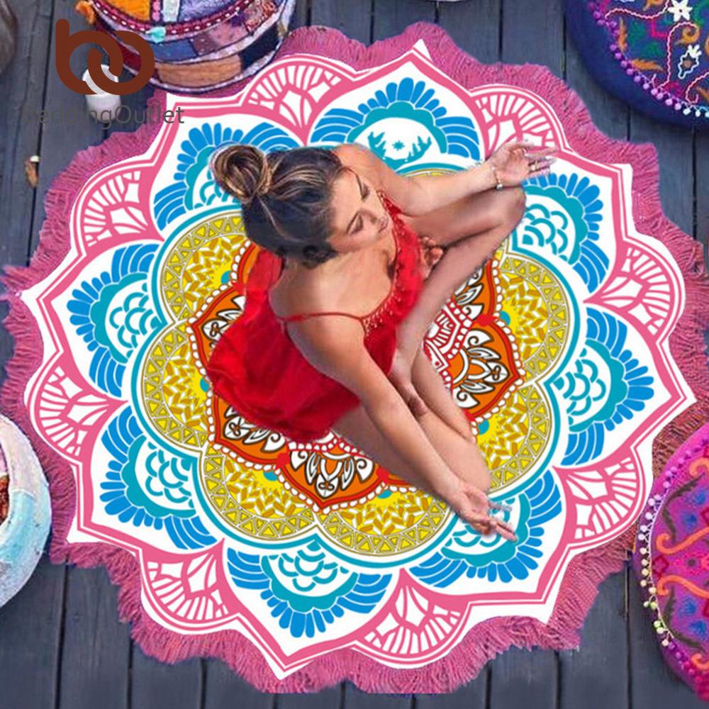 BeddingOutlet Tassel Indian Toalla Mandala Tapestry Beach Towel Sunblock Round Bikini Cover-Up Blanket Lotus Bohemian Yoga Mat