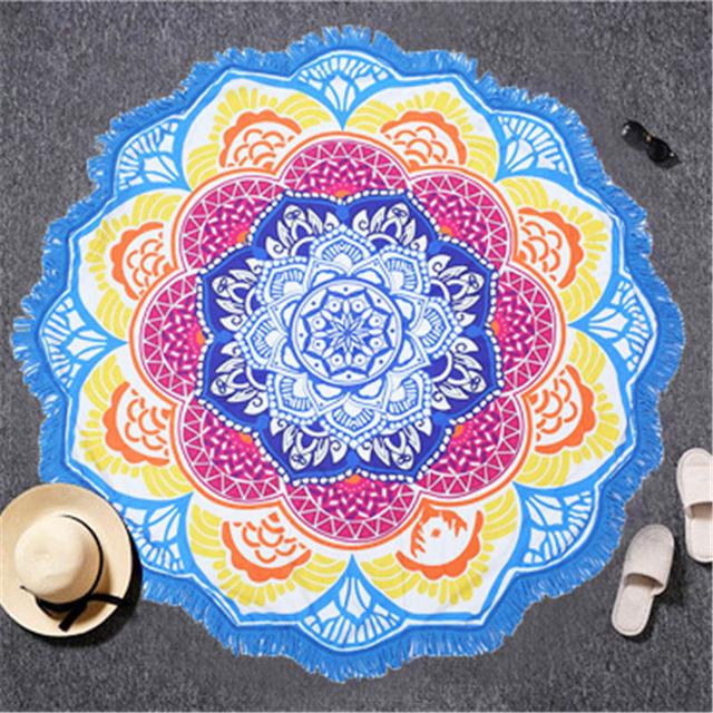 BeddingOutlet Tassel Indian Toalla Mandala Tapestry Beach Towel Sunblock Round Bikini Cover-Up Blanket Lotus Bohemian Yoga Mat