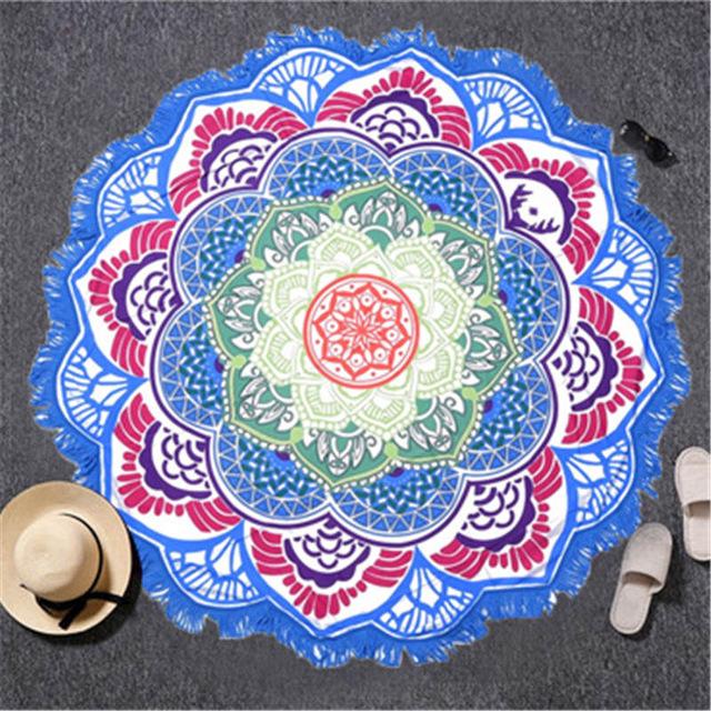 BeddingOutlet Tassel Indian Toalla Mandala Tapestry Beach Towel Sunblock Round Bikini Cover-Up Blanket Lotus Bohemian Yoga Mat
