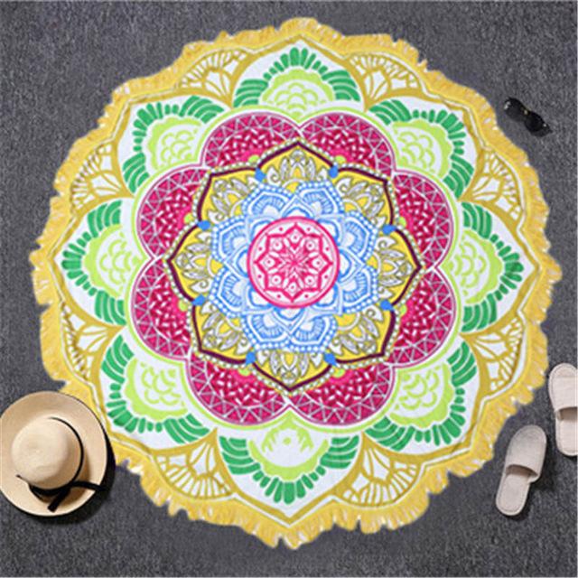 BeddingOutlet Tassel Indian Toalla Mandala Tapestry Beach Towel Sunblock Round Bikini Cover-Up Blanket Lotus Bohemian Yoga Mat