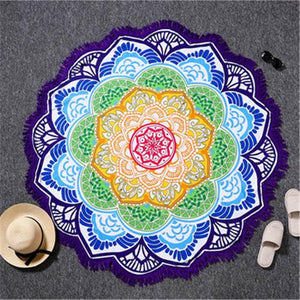 BeddingOutlet Tassel Indian Toalla Mandala Tapestry Beach Towel Sunblock Round Bikini Cover-Up Blanket Lotus Bohemian Yoga Mat