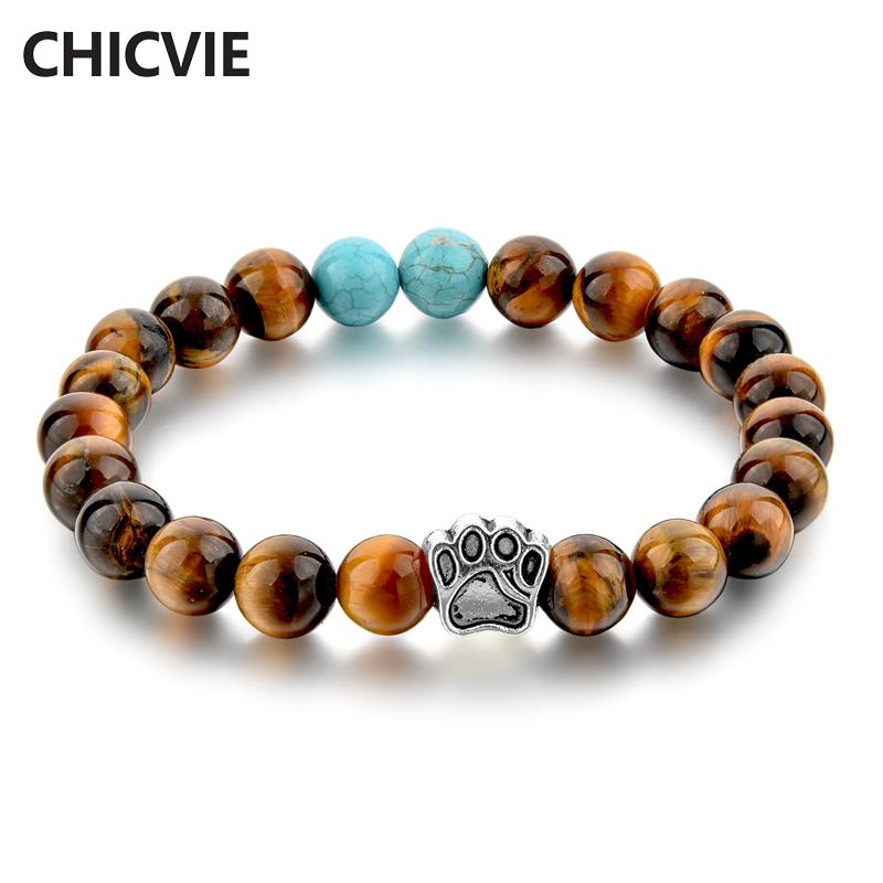 Natural Tiger Eyes Stone Beaded Bracelet - Dog Hand Paw