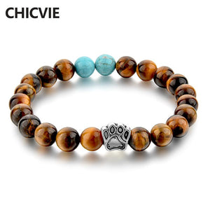 Natural Tiger Eyes Stone Beaded Bracelet - Dog Hand Paw