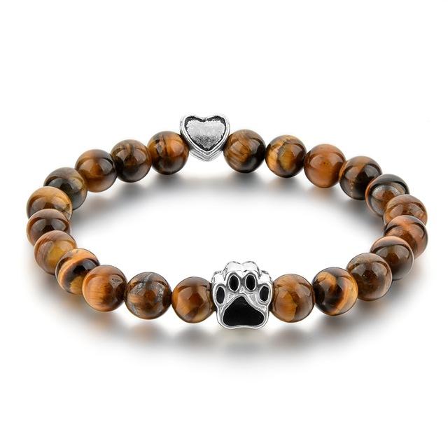 Natural Tiger Eyes Stone Beaded Bracelet - Dog Hand Paw