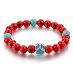 Natural Tiger Eyes Stone Beaded Bracelet - Dog Hand Paw