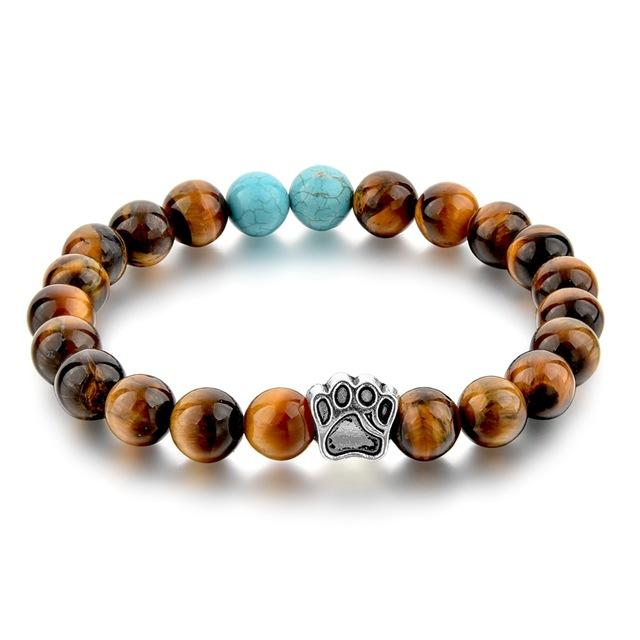 Natural Tiger Eyes Stone Beaded Bracelet - Dog Hand Paw