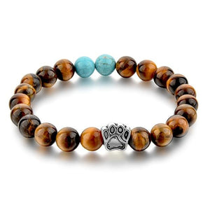 Natural Tiger Eyes Stone Beaded Bracelet - Dog Hand Paw